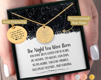 18th Birthday Gift for Her Custom Star Map By Date Necklace, 18Th Birthday Necklace Gift For Girl Niece Gift From Auntie, Gift for Daughter