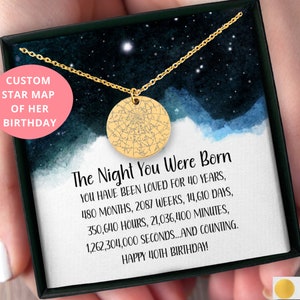 Collier carte des étoiles personnalisé cadeau 40e anniversaire, cadeau 40e anniversaire personnalisé, cadeau 40e anniversaire pour fille, cadeau pour nièce ayant 40 ans