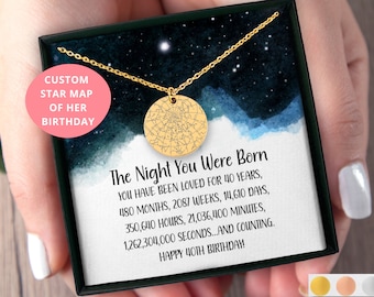40th Birthday Gift Custom Star Map Necklace, Personalized 40th Birthday Gift, 40th Birthday Gift For Daughter, Gift for Niece Turning 40