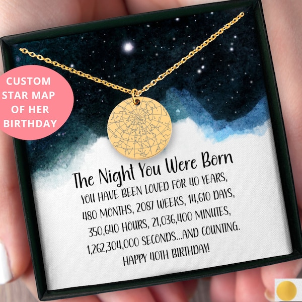 40th Birthday Gift Custom Star Map Necklace, Personalized 40th Birthday Gift, 40th Birthday Gift For Daughter, Gift for Niece Turning 40