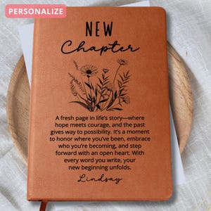 Personalized New Chapter Journal | Custom Name Vegan Leather Notebook | Retirement Divorce Sobriety Recovery New Beginnings Gift Xmas Gifts