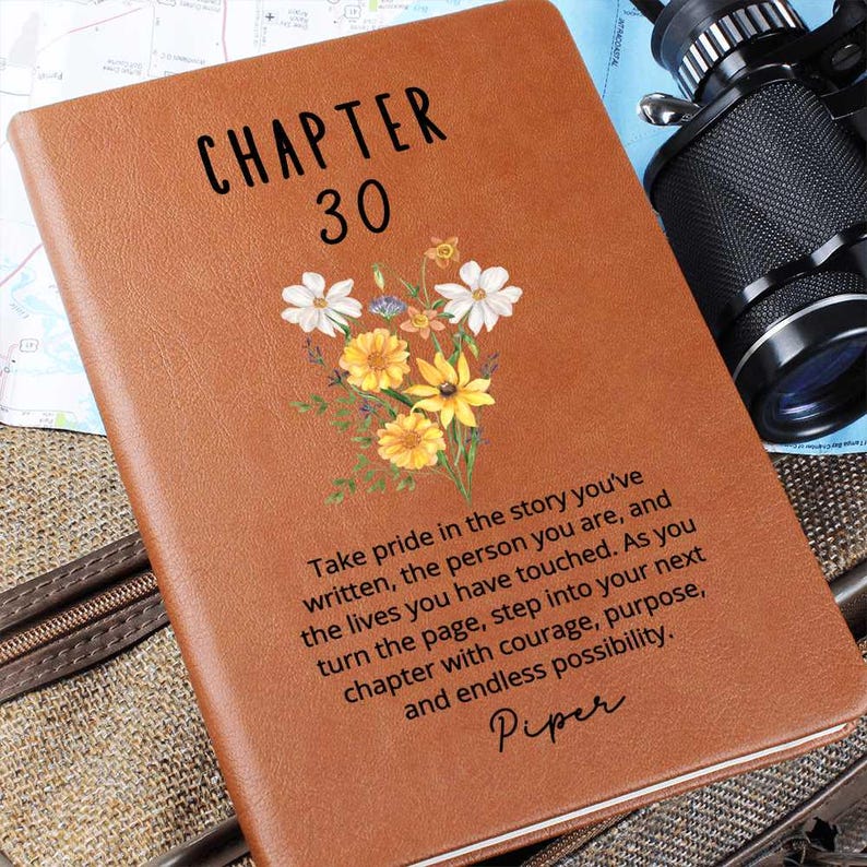 Chapter 30 Birthday Gift for Her – Personalized Name Journal – 30th Birthday Keepsake – Custom Vegan Leather Notebook for Women