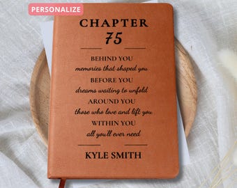 Personalized 75th Birthday Journal, Custom Name Vegan Leather Notebook, Milestone 75th Birthday Gift for Women or Men, Keepsake Memory Book