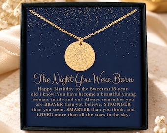 16th Birthday Gift for Her Personalized Star Map Necklace Sweet 16 Gift for Daughter Custom Constellation Necklace 16th Birthday Necklace
