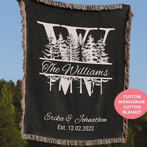 Personalized Throw Blanket, cotton anniversary gift for Wife or Husband, couples initials, second anniversary, 2nd anniversary Nature Gifts