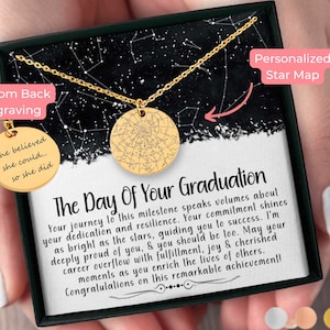 Gepersonaliseerde afstudeercadeau voor haar Aangepaste sterrenkaart op datum ketting, college afstudeercadeau dochter middelbare school Masters Degree cadeau PHD