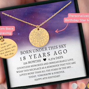 Cadeau personnalisé pour son 18e anniversaire pour elle | Collier personnalisé carte des étoiles par date, cadeau d'anniversaire pour fille 18 ans, cadeau d'amitié pour fille