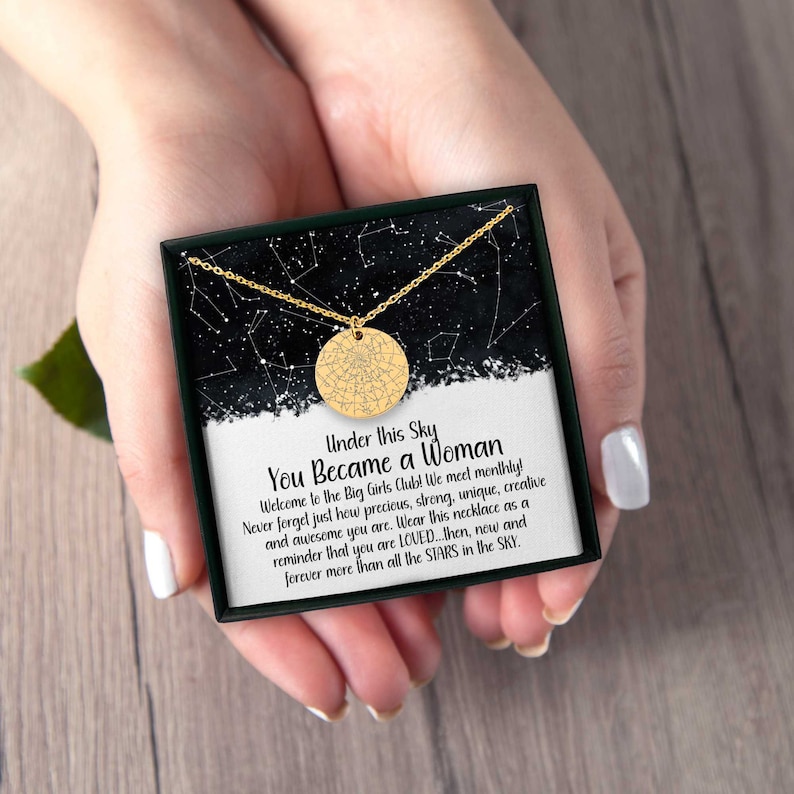 First Period Gift for Girl Custom Star Map By Date Necklace