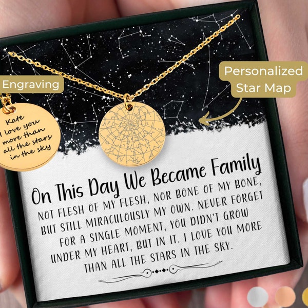 Bonus Daughter Gift Custom Star Map By Date Necklace Adoption Jewelry Unbiological Daughter Gift from Adoptive Mom Adoption Milestone Cards