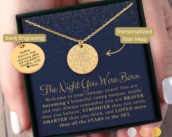 Star Map Personalized Birthday, 13th Birthday Girl Gifts, 13th Birthday Gift, Official Teenager, Thirteenth Birthday Necklace Constellation