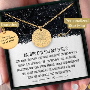 Sobriety Gift for Women Custom Star Map by Date Necklace, Recovery Gifts, Sober Gifts For Women, Sobriety Jewelry, Alcohol Recovery Jewelry