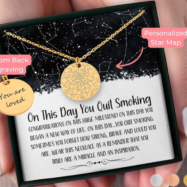 Quit Smoking Gift Ideas Custom Star Map By Date Necklace Good Luck Encouragement Gift Inspirational Motivational Gift Motivation Gift Basket