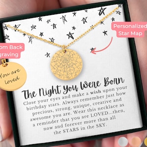 Collier d'anniversaire personnalisé avec carte des étoiles par date pour son cadeau pour fille, petite-fille, nièce, cadeau pour adolescente, 16e, 18e, 21e, 30e sœur