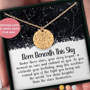 Aangepaste sterrenkaart op datum ketting verjaardagscadeau voor haar nacht dat je geboren bent verjaardag sterren mijlpaal verjaardagscadeau sentimenteel cadeau BFF