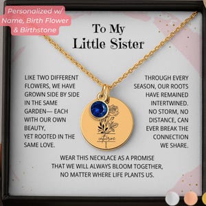 Custom Birthstone Necklaces Birthflower Sister Necklace Sister Gifts for Sister Birthday Gift for Sister Jewelry Gift for Sister Gift Bday