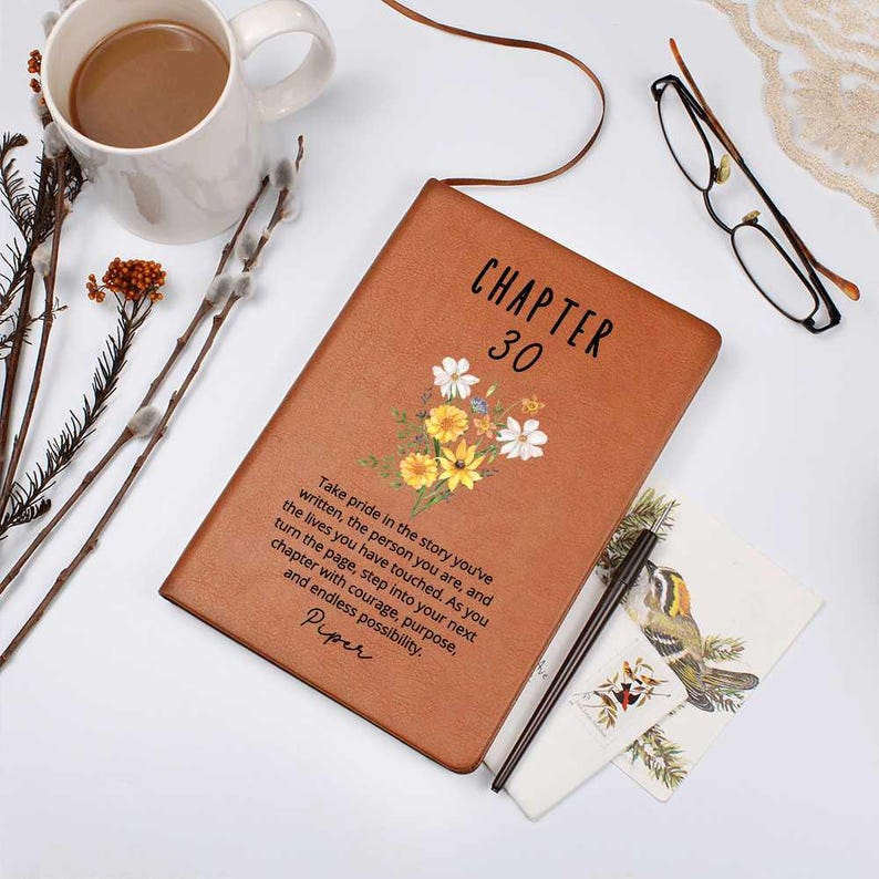 Chapter 30 Birthday Gift for Her – Personalized Name Journal – 30th Birthday Keepsake – Custom Vegan Leather Notebook for Women
