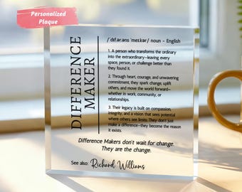 Personalized Difference Maker Acrylic Plaque, Leaving Thank You Employee Gift for Teacher Appreciation Coworker