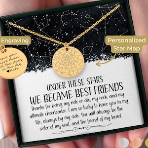 Friendship Gift Custom Star Map By Date Necklace, Best Friend Gift, Friend Forever Personalized Gift for her, Gifts For Her Birthday Besties