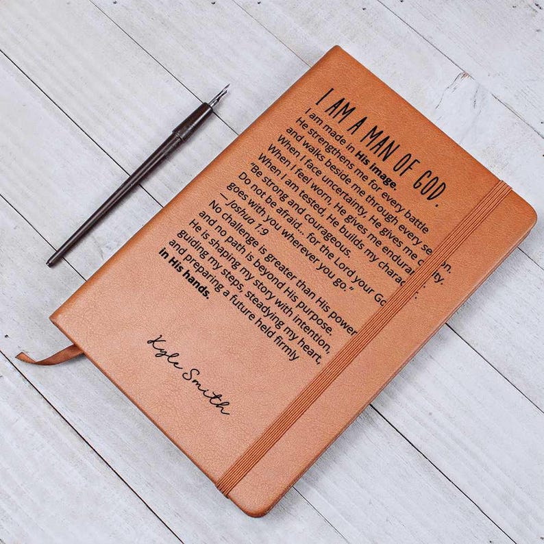 Man of God Christian Journal Personalized Joshua 1:9 Gift