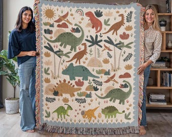 Kids Dinosaur Blanket, Custom Dinosaur Theme Throws, Cute Animal Comfort Blanket, Dinosaur Lover Gift for Kids