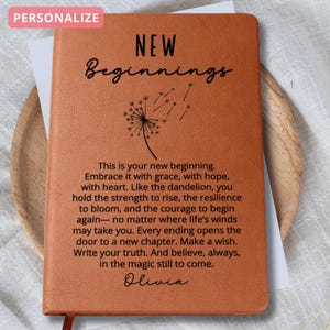 Personalized New Beginnings Journal for Her Dandelion Fresh Start Gift for Friend, Retirement, Divorce, Graduation New Chapter Encouragement