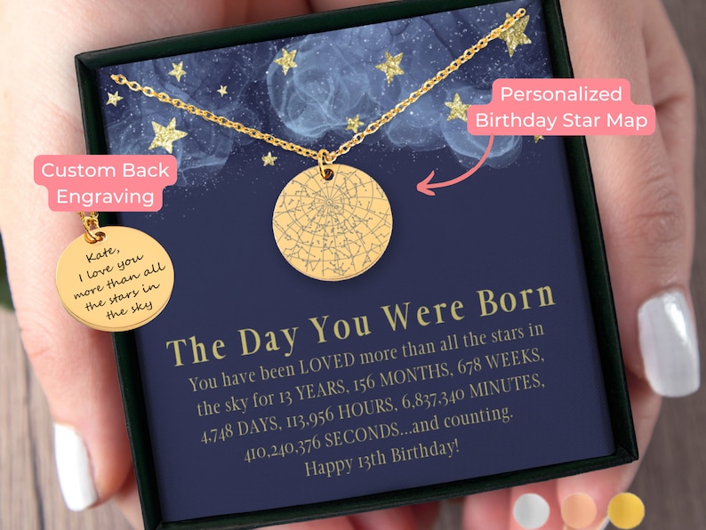 13th Birthday Gift Night You Were Born Custom Star Map By Date Necklace