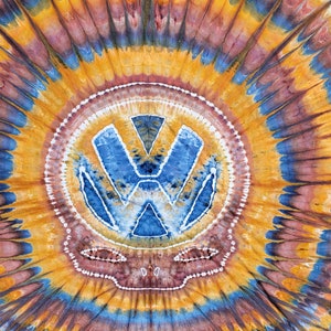 One of a kind tie dyed tapestry with Stealie and VW emblem