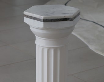 White Marble Art Deco Stylish Greek Pillar 3D Printed Coffee Table Nordic Minimalist Aesthetic Nightstand Bedside Decor