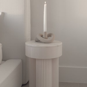 Greek Pillar Inspired Nordic Minimalist Aesthetic Nightstand Bedside Table Natural Marble Top 3D Printed Bedroom Decor image 1