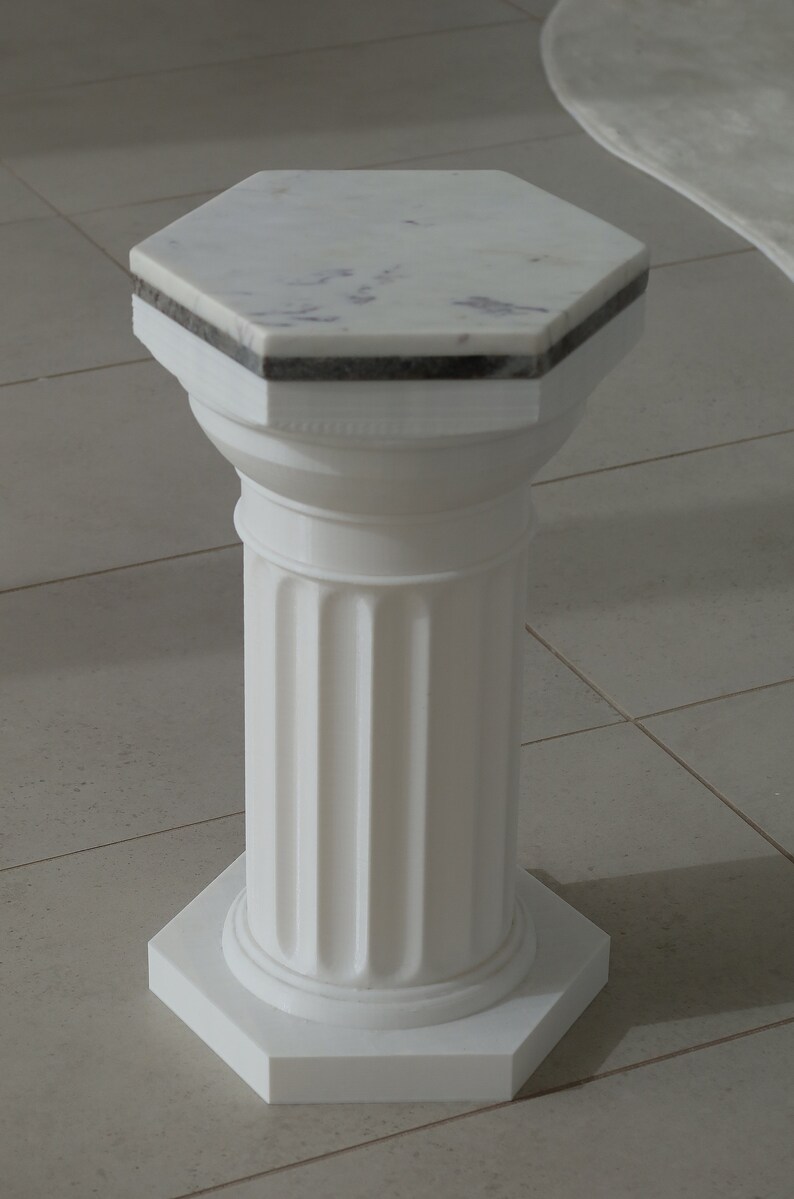 White Marble Art Deco Stylish Greek Pillar 3D Printed Coffee Table