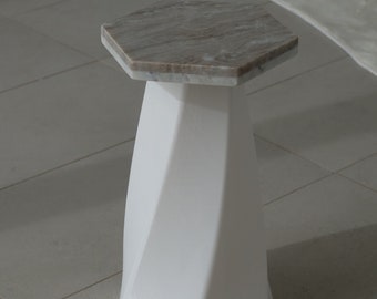 Curvy Natural Marble Top - 3D Printed Statement Piece Table Coffee Table End Stool Scandinavian - Bedroom/Living Room