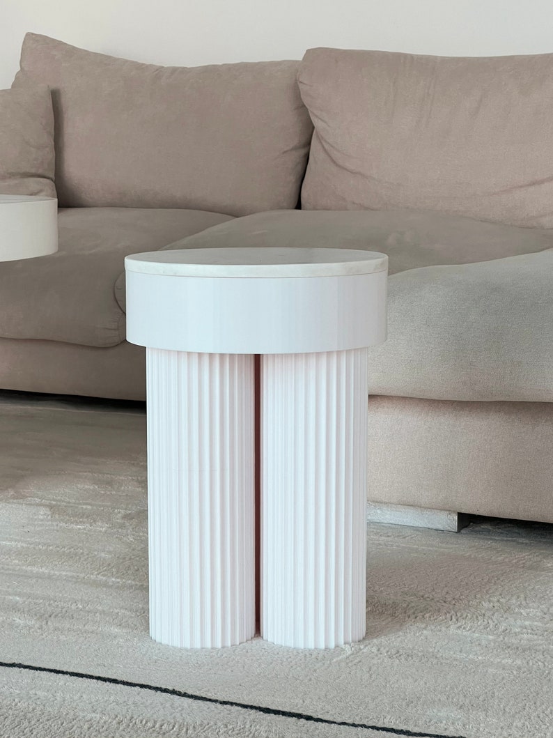 Greek Pillar Inspired Nordic Minimalist Aesthetic Nightstand Bedside Table Natural Marble Top 3D Printed Bedroom Decor image 4
