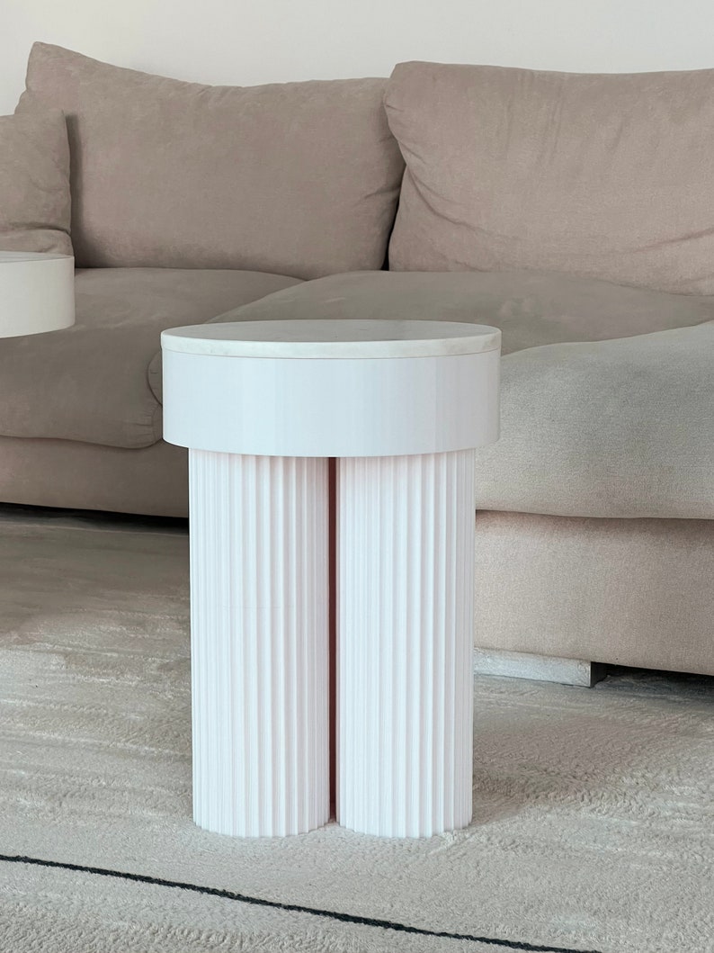 Greek Pillar Inspired Nordic Minimalist Aesthetic Nightstand Bedside Table Natural Marble Top 3D
