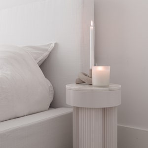 Greek Pillar Inspired Nordic Minimalist Aesthetic Nightstand Bedside Table Natural Marble Top 3D Printed Bedroom Decor image 2