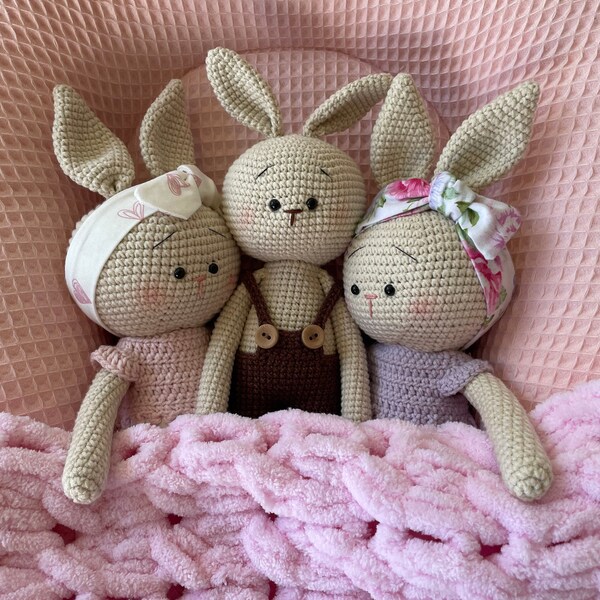 Knitted rabbit doll/Hand tied bunny/Amigurumi rabbit/Amigurumi bunny/Ukrainian toy/Bunny soft toy