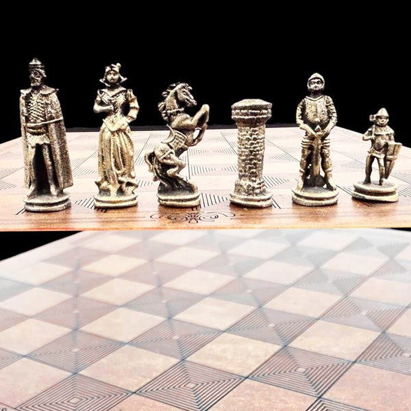 Metal British Imperial Themed Chess Set With Personalized Chessboard| Laser Engraving Name Tag