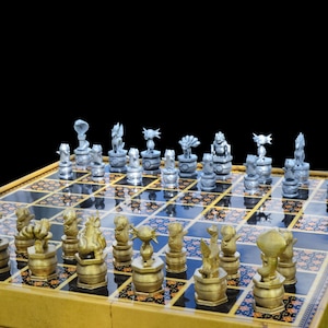 Collectible Pokemo Heavy Metal Chess Set Most Special Gift, Personalized Collectible Chess Board with Storage - Chessboard Size 14'' x 14''