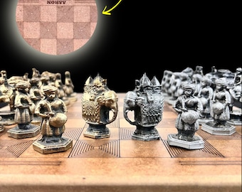 Metal Indian Chess Set with Engraved Name Plate | Indian Chess Set and Chessboard | GOLD - SILVER - 14 X 14 Inch Board