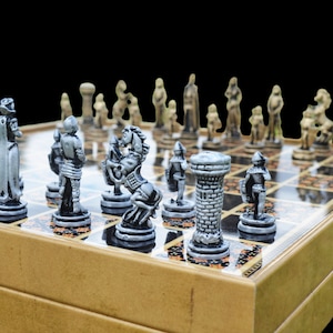 Handmade Metal Chess Set Birthday Gift, Personalized Luxury Chess Board with Storage, Decorative Chess Set - 14 x 14 Inches Large Size