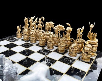 PokemonS Personalized Chess Set With Chessboard Pokemo Fan Chess Game Gift İdea | Customizable Chess Set - 14 X 14 Inch Special Chessboard