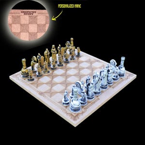 Personalized Metal Rome Chess Set with Personalized Kingdom Chessboard | Laser Engraving Name Tag - 14 X 14 Inch Board