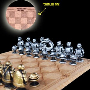 Metal Animal Ninja Turtle Gift Chess Set With Personalized Chessboard|  Laser Engraving Name Tag - 14 X 14 Inch Board