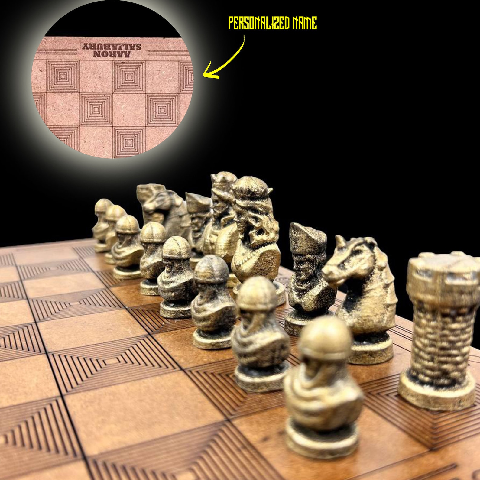 Metal Roma Chess Set With Personalized Chessboard Laser Engraving Name ...