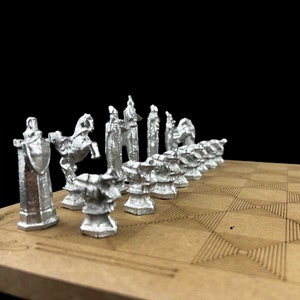 Heavy Metal Wizard Chess Set With Chessboard Special Design Wizard Chess Set | Custom Color Selection - 14 X 14 Inch Board