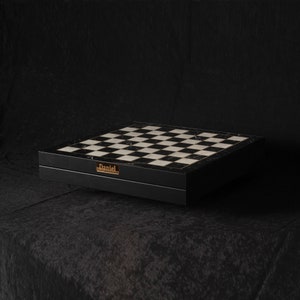 Folding Wooden Chessboard With Chest - Marble Pattern Chess Board | Personalized Chess Table