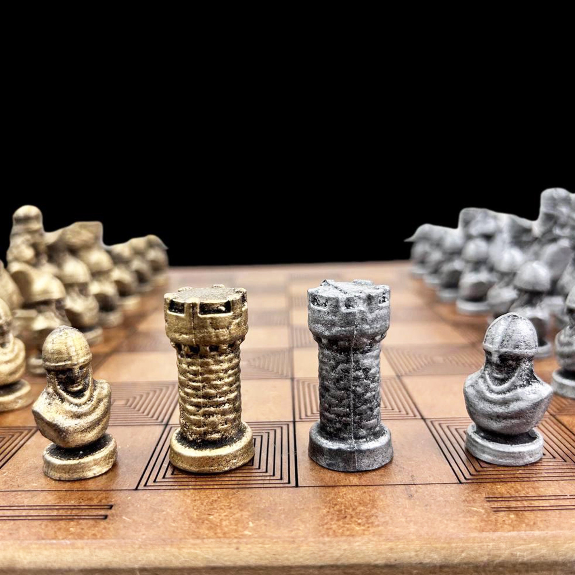 Metal Roma Chess Set With Personalized Chessboard Laser Engraving Name ...