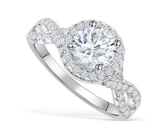 1.00ct IGI Certified E/VS2 Round CVD Lab Grown Diamond, Halo & Pave Spiral Setting Engagement Ring, 14k White Gold