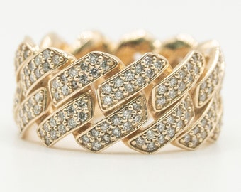 10K Gold / Unisex Cuban Link Ring / 2ct VS/SI Natural Diamonds / 12.4g by Carats Club