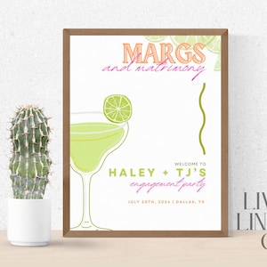 Margs & Matrimony Welcome Sign, Margarita Party, Bachelorette Trip or Engagement Party Welcome sign