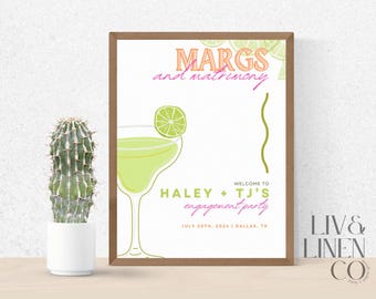 Margs & Matrimony Welcome Sign, Margarita Party, Bachelorette Trip or Engagement Party Welcome sign